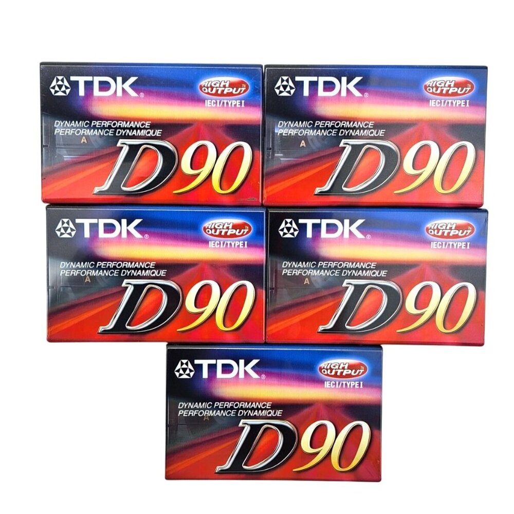 TDK High Output Blank Cassette Tapes 90 Minute Lot Of 5 New Sealed D90 Dynamic